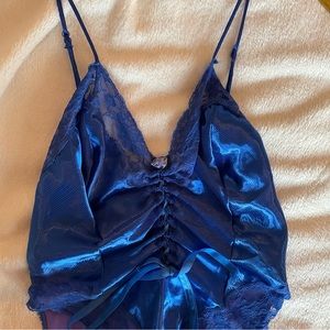 Blue Shirley of Hollywood bodysuit teddy rosebud coquette corset lace lingerie